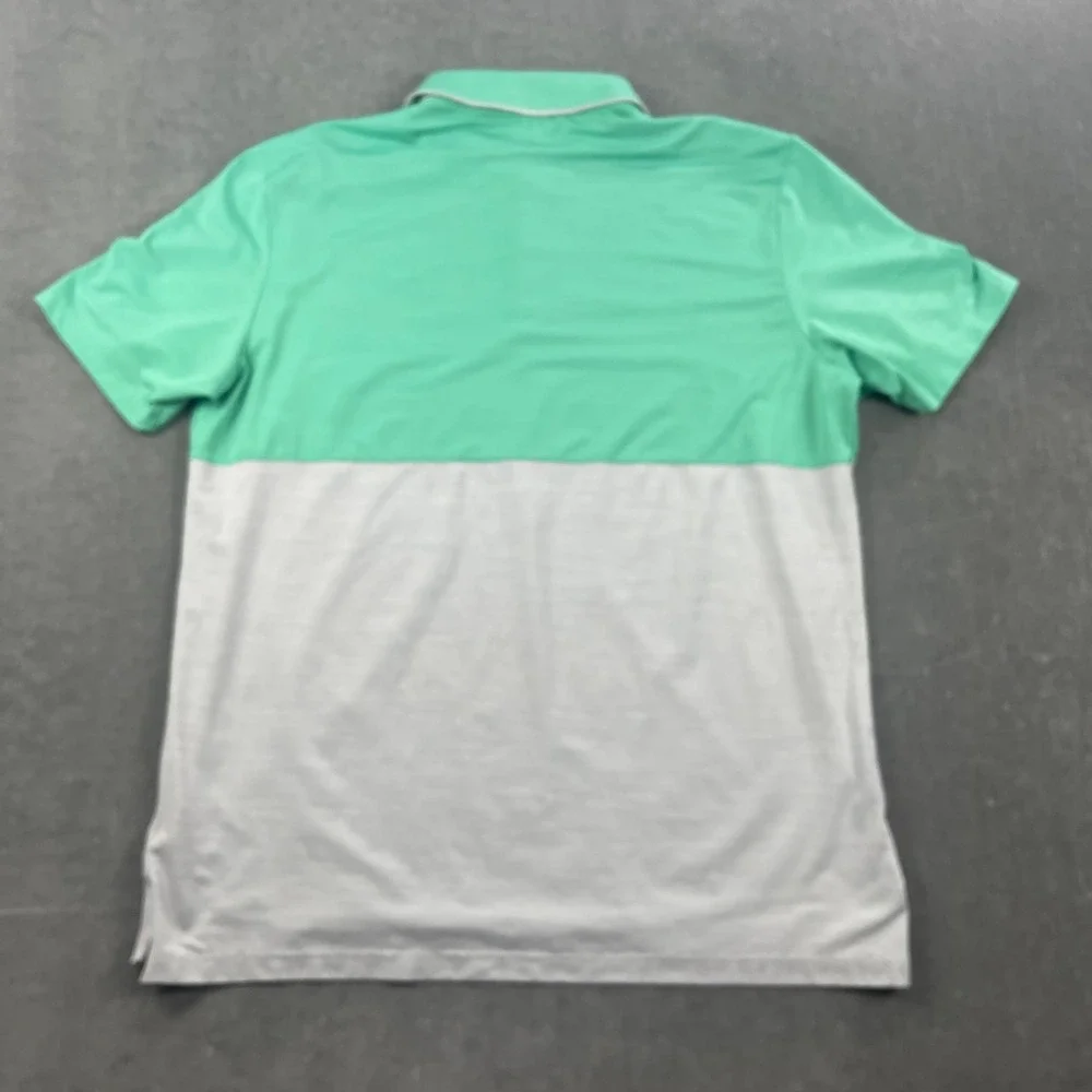 Adidas Men L Mint Green Gray Golf Polo Shirt‎ Colorblock Performance Logo